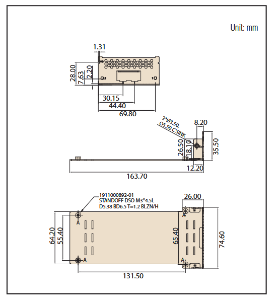 Plan mécanique - Advantech Carte d'extension réseau NMC-1009 2-Port 10GbE SFP+