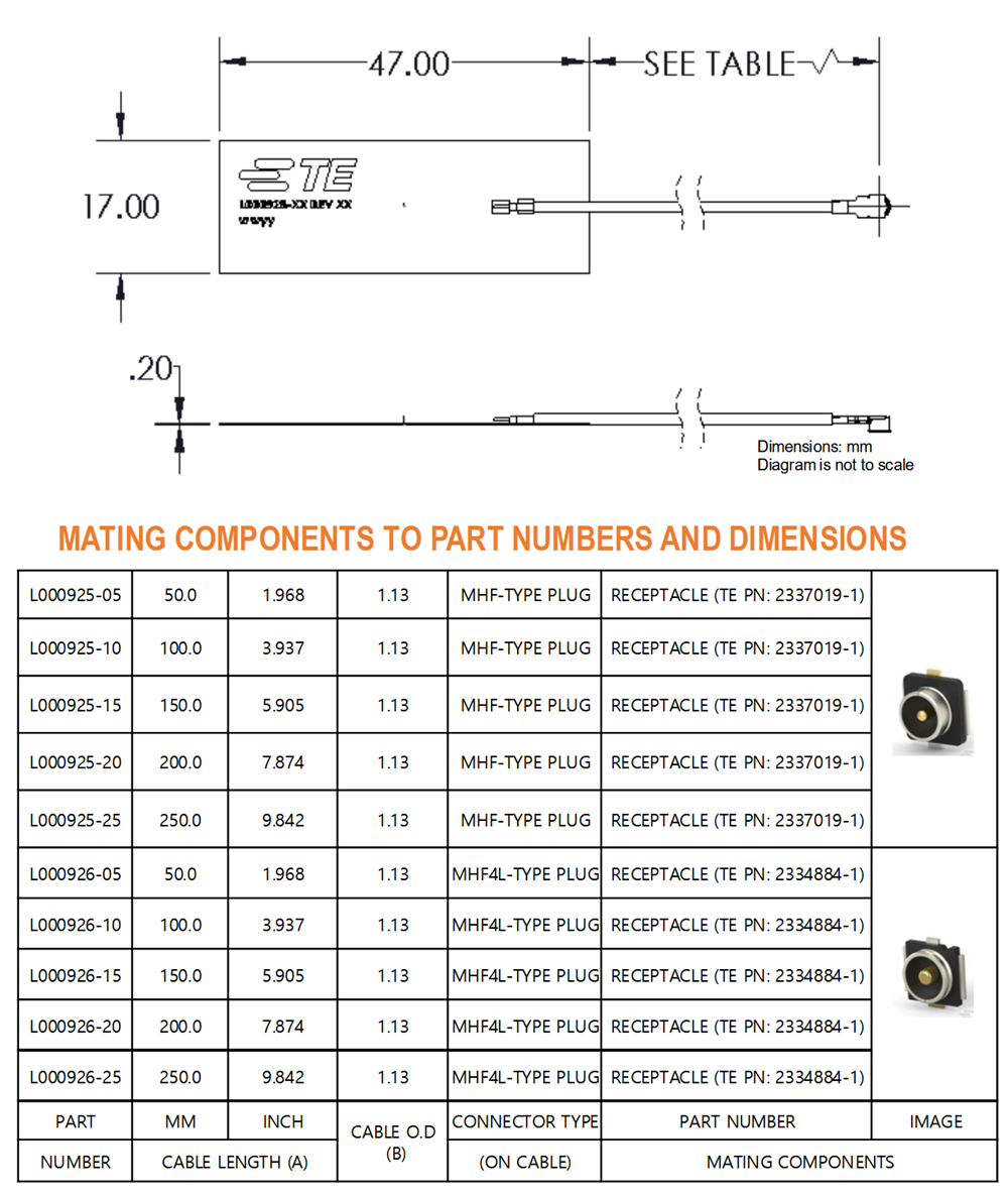 Plan mécanique - TE Connectivity Combinaison d'antennes FPC LoRaWAN LPWAN de 433 MHz