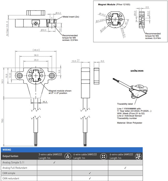 Plan mécanique - Amphenol Piher Capteurs de position angulaire PSRC-2P