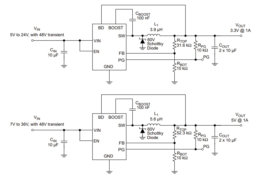 Schéma du circuit d'application - Microchip Technology Convertisseurs CC-CC abaisseurs MCP16364