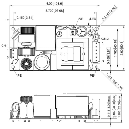 Plan mécanique - CUI Inc Alimentations électriques CA-CC VOF-120D