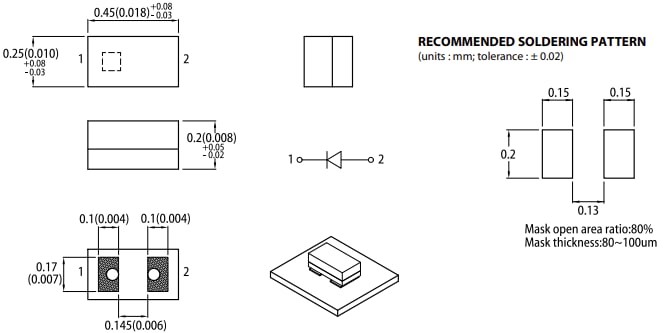 Mechanical Drawing - Kingbright QuantumDot 01005 Series Ultra-Compact LEDs