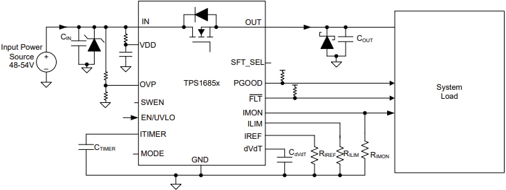 Schéma - Texas Instruments Fusibles électroniques permutables à chaud intégrés empilables TPS1685