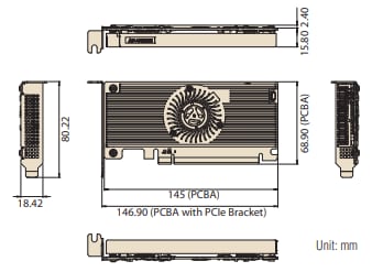 Plan mécanique - Advantech Carte d'IA PCIe EAI-3300 Hailo-8™