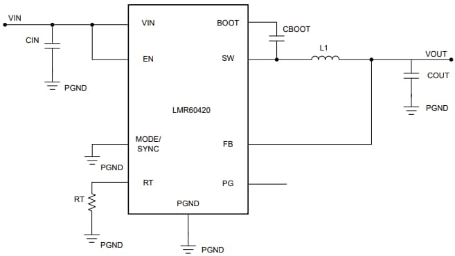 Schéma - Texas Instruments Convertisseur Buck synchrone LMR60420/LMR60420-Q1