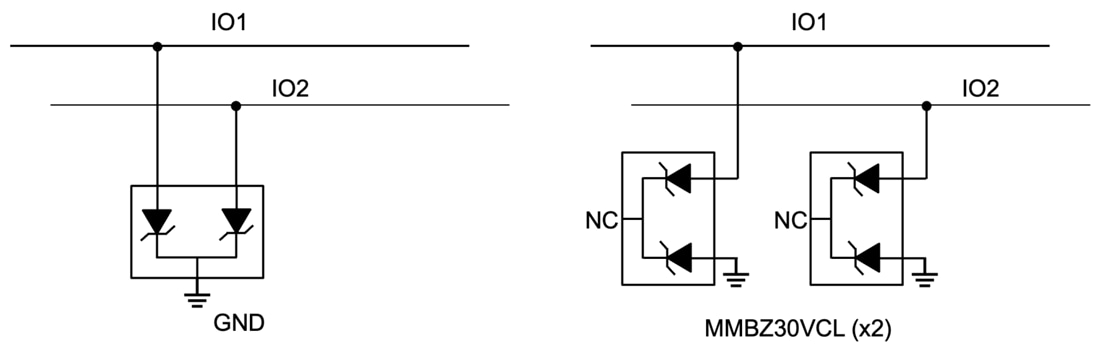 Schéma du circuit d'application - Texas Instruments Diode de protection DES MMBZ30VCL/MMBZ30VCL-Q1