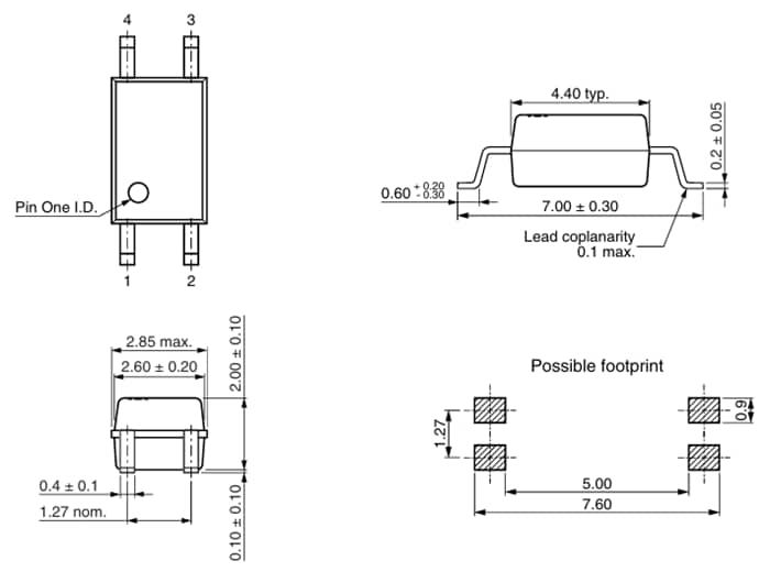 Plan mécanique - Vishay Semiconductors Optocoupleur de sortie de phototransistor TCMT111x