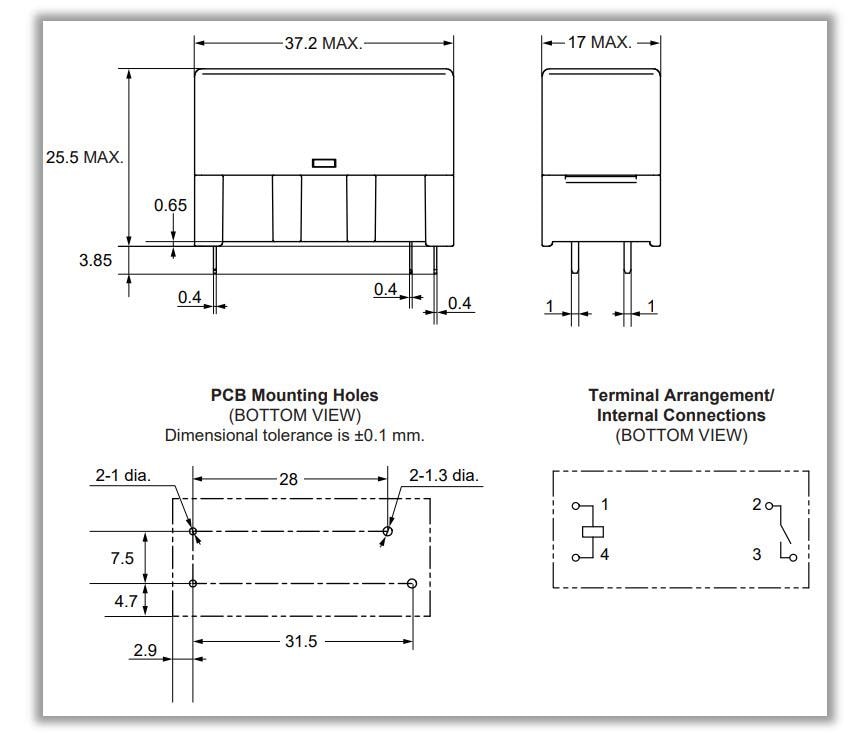 Plan mécanique - Omron Electronics Relais haute puissance G9KJ PCB