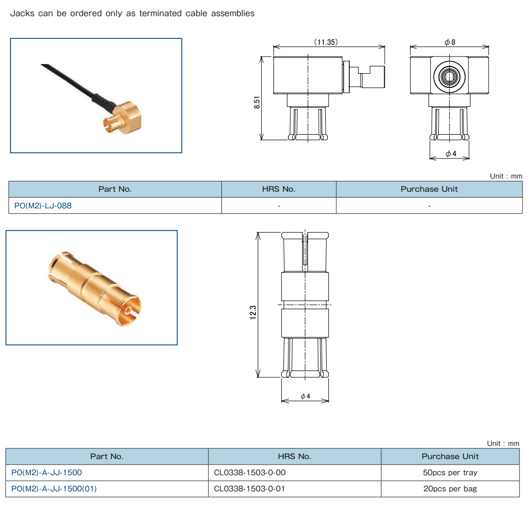Plan mécanique - Hirose Electric Connecteurs coaxiaux à verrouillage par pression PO(M2)