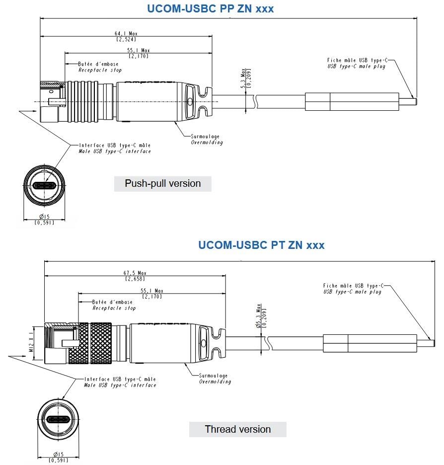 Plan mécanique - Amphenol Socapex Connecteurs & ensembles robustes μCOM USBC 3.2 Gen 2