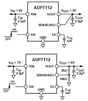 Circuits d'application standard avec tensions de sortie fixes de 5 V et 6 V