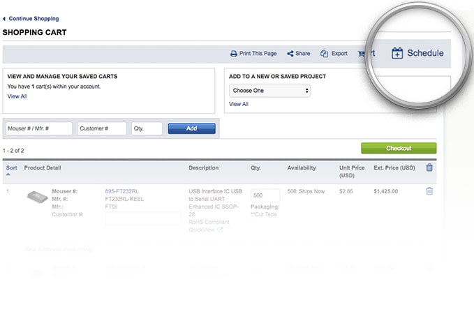 Bouton «&nbsp;Planifier une commande&nbsp;» mis en évidence sur la page du panier.