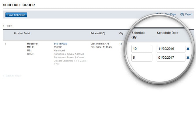 Modifier la planification dans l’historique des commandes.